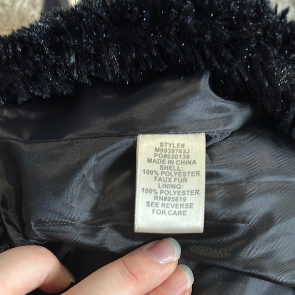 JohnPaulRichard Black Teddy L/S Open Front Jacket Plush Faux Fur Sz Large - Picture 8 of 9